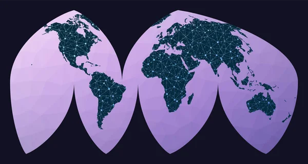 Gráfico del mapa del mundo Boggs interrumpió proyección eumórfica Mapa de la red mundial Globo con cable en — Vector de stock