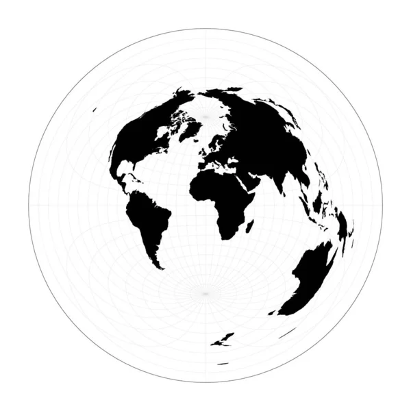 Forme mondiale Projection équidistante azimutale Plan carte géographique mondiale avec lignes de gratification — Image vectorielle