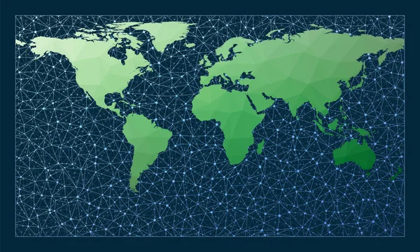 Globalt nätverk Patterson projektion Grön låg poly världskarta med nätverk bakgrund häpnadsväckande — Stock vektor