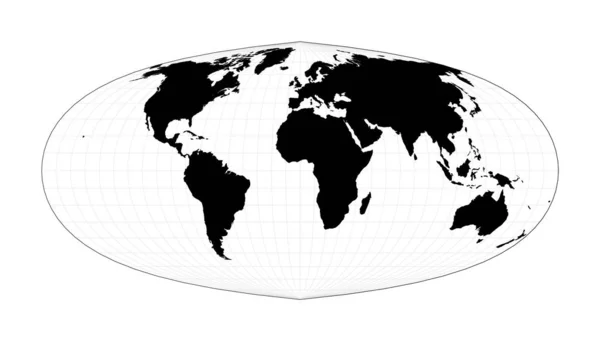 Zwarte Wereldkaart Witte Achtergrond Foucaut Sinusvormige Projectie Plan Wereldkaart Met — Stockvector