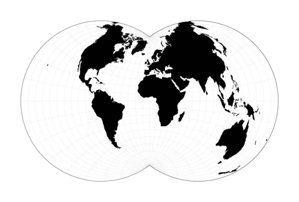 Mapa Świata Liniami Geograficznymi Projekcja Kulista Nicolosi Zaplanuj Światową Mapę — Wektor stockowy