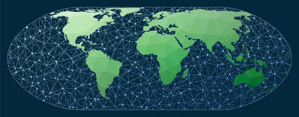 Abstract Telecommunication World Map Nell Hammer Projection Green Low Poly — 图库矢量图片