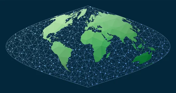 全球网络 正弦投影 具有网络背景的绿色低密度多路世界地图 精美的连接图 用于信息图形或演示 矢量说明 — 图库矢量图片