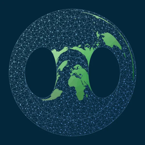 Mapa Świata Komunikacją Retroazymutalna Projekcja Młotka Zielona Niska Mapa Świata — Wektor stockowy