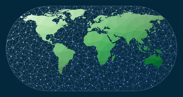 Mapa Rede Mundo Projecção Eckert Verde Baixo Poli Mapa Mundo — Vetor de Stock