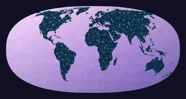 Mapa del mundo con nodos Waldo R Toblers proyección hiperelíptica Mapa de la red mundial Globo con cable — Archivo Imágenes Vectoriales