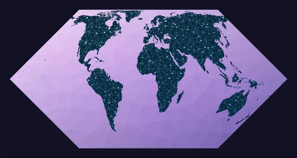 Rete globale Proiezione Eckert II Mappa della rete mondiale Globo cablato in Eckert 2 proiezione su — Vettoriale Stock