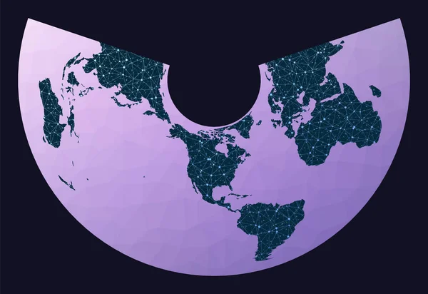 Mapa das comunicações do mundo Albers equalarea conic projection Mapa da rede mundial Globo com fio — Vetor de Stock