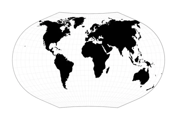 Mappa del mondo minima Proiezione Ginzburg V Pianta mappa geografica mondiale con linee graticlue Vettore — Vettoriale Stock