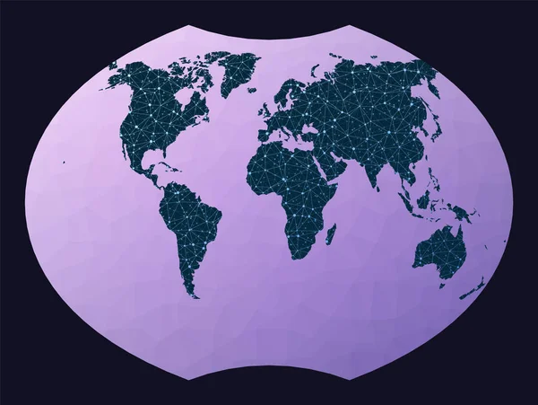 Mapa do mundo com nós Ginzburg VI projecção Mapa da rede mundial Globo com fios em Ginzburg 6 — Vetor de Stock