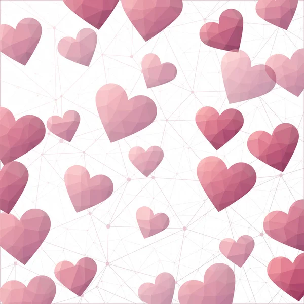 Vetor Dia dos Namorados Abstrato Corações poligonais em cores rosa-escuras Design digital incrível — Vetor de Stock