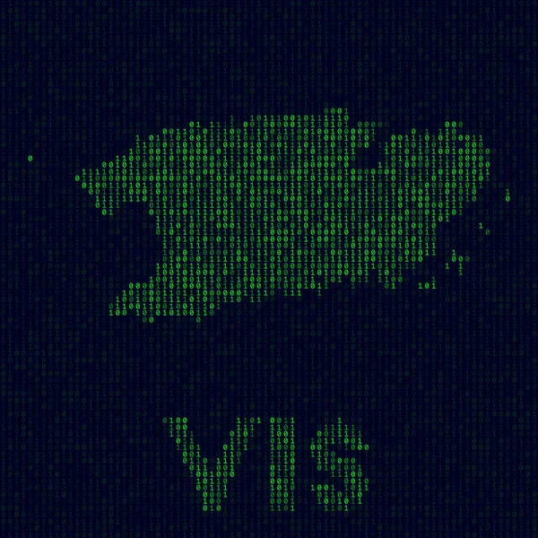 Digitální logo Visu Symbol ostrova v hackerském stylu Binární mapa kódu Visu s názvem ostrova Trendy — Stockový vektor