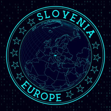 Slovenia round sign Futuristic satelite view of the world centered to Slovenia Country badge with