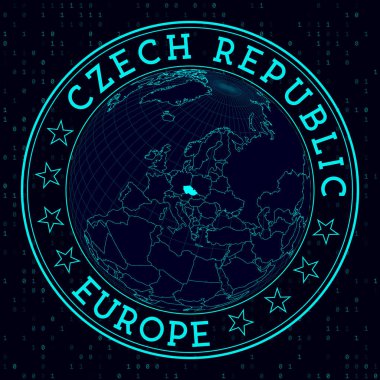 Czech Republic round sign Futuristic satelite view of the world centered to Czech Republic Country