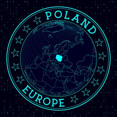 Poland round sign Futuristic satelite view of the world centered to Poland Country badge with map