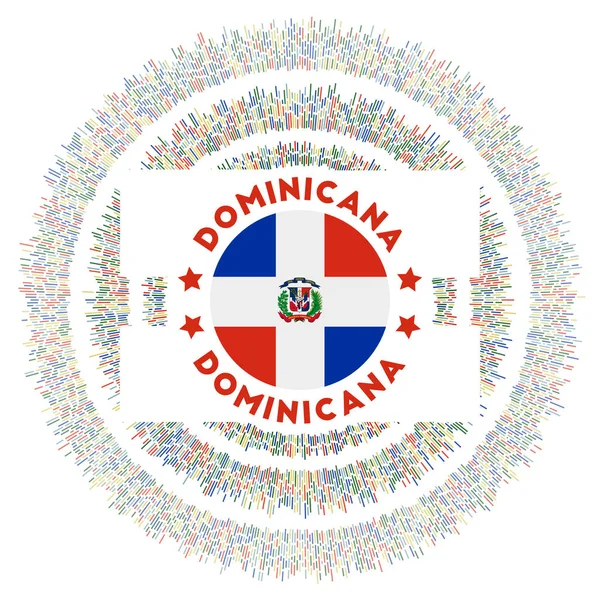 Dominikánský symbol Zářící vlajka země s barevnými paprsky Lesklý záblesk slunce s dominikánskou vlajkou — Stockový vektor
