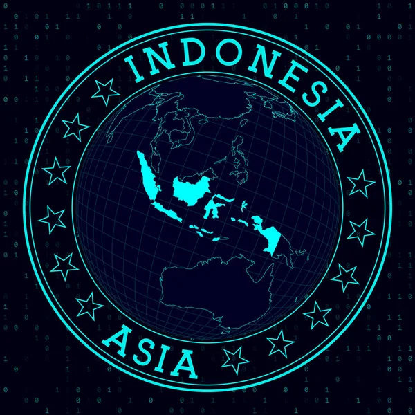 Индонезийский круглый знак Футуристический спутниковый взгляд на мир с центром в Индонезии — стоковый вектор