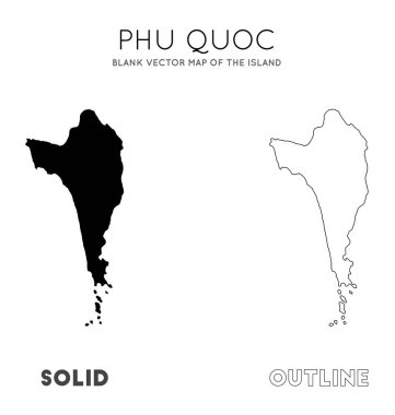 Phu Quoc haritası. Adanın boş vektör haritası. Bilgileriniz için Phu Quoc sınırları. Vektör illüstrasyonu.