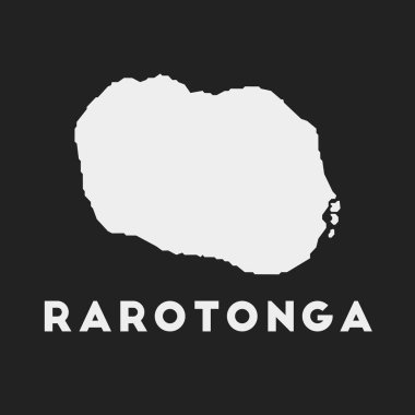 Rarotonga simgesi. Karanlık arka planda ada haritası. Rarotonga haritasında adanın adı geçiyor. Vektör illüstrasyonu.