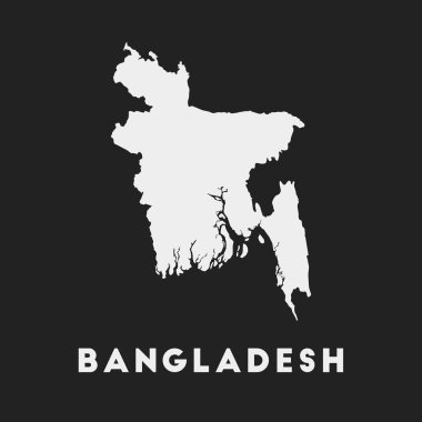 Bangladeş ikonu. Karanlık arka plandaki ülke haritası. Ülke adına sahip şık bir Bangladeş haritası. Vektör illüstrasyonu.