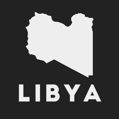 Libya ikonu. Karanlık arka plandaki ülke haritası. Ülke adına sahip bir Libya haritası. Vektör illüstrasyonu.