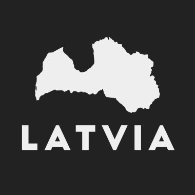 Letonya ikonu. Karanlık arka plandaki ülke haritası. Letonya haritası ve ülke adı. Vektör illüstrasyonu.