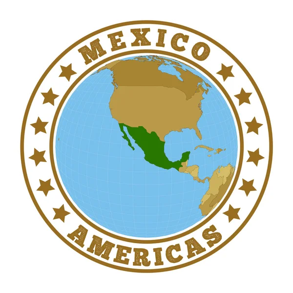 Logotipo de México Insignia redonda del país con mapa de México en el contexto mundial Sello de etiqueta con — Archivo Imágenes Vectoriales