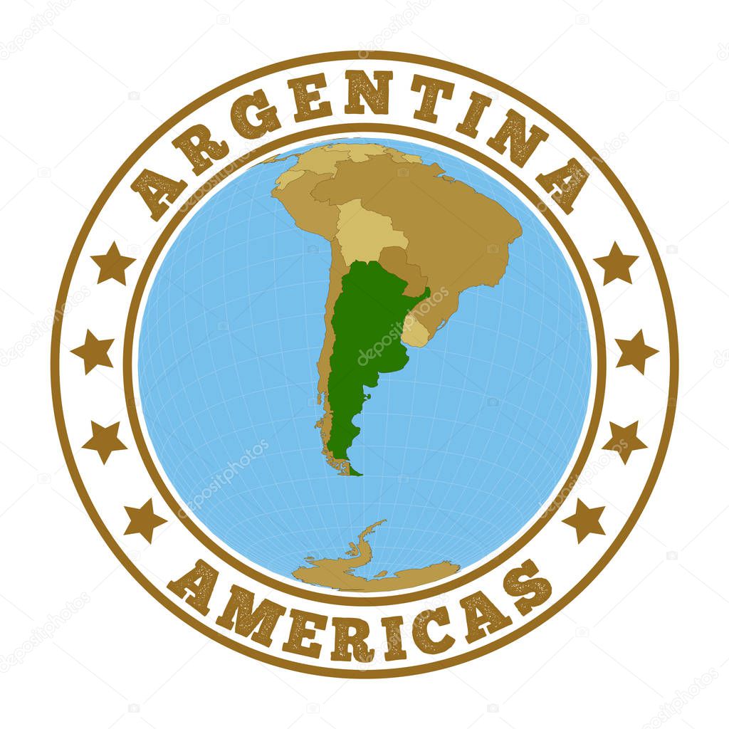 Argentina logo Round badge of country with map of Argentina in world context Country sticker stamp