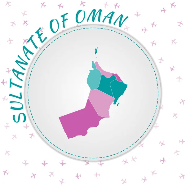 Omán mapa de diseño Mapa del país con regiones en color esmeralda damethyst paleta de colores Redondeado viaje — Vector de stock