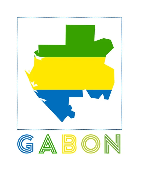 Gabón Logo Mapa de Gabón con el nombre del país y la bandera Cool vector ilustración — Vector de stock