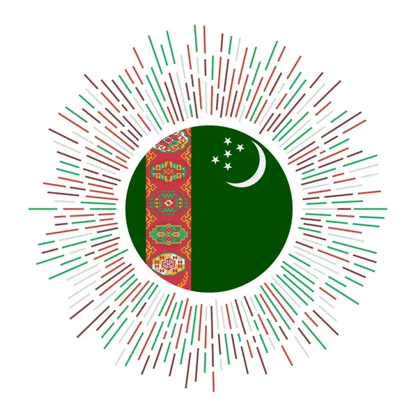 Turkmenistan Unterzeichnen Länderfahne Mit Bunten Strahlen Strahlender Sonnenaufgang Mit Turkmenischer — Stockvektor