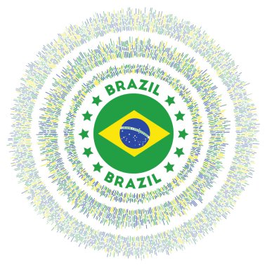 Brezilya sembolü. Renkli vatan bayrağı. Brezilya bayrağıyla parlayan güneş patlaması. Büyüleyici vektör illüstrasyonu.