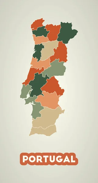 Affiche Portugal Dans Style Rétro Carte Pays Avec Les Régions — Image vectorielle