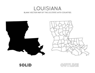 Louisiana haritası. US State 'in boş vektör haritası. Bilgi için Louisiana 'nın sınırları. Vektör illüstrasyonu.