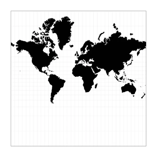 Wereldkaart Met Meridianen Sferische Mercator Projectie Plan Wereldkaart Met Graticlue — Stockvector