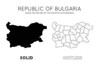 Bulgaristan haritası. Bölgeli ülkenin boş vektör haritası. Bilgileriniz için Bulgaristan sınırları. Vektör illüstrasyonu.