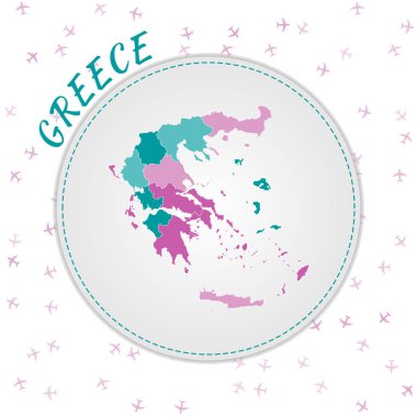 Yunanistan haritası, zümrüt renk paletindeki bölgelere sahip ülke haritası tasarladı