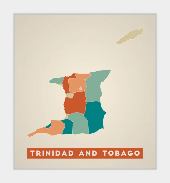 Trinidad Och Tobago Affisch Karta Över Landet Med Färgglada Regioner — Stock vektor