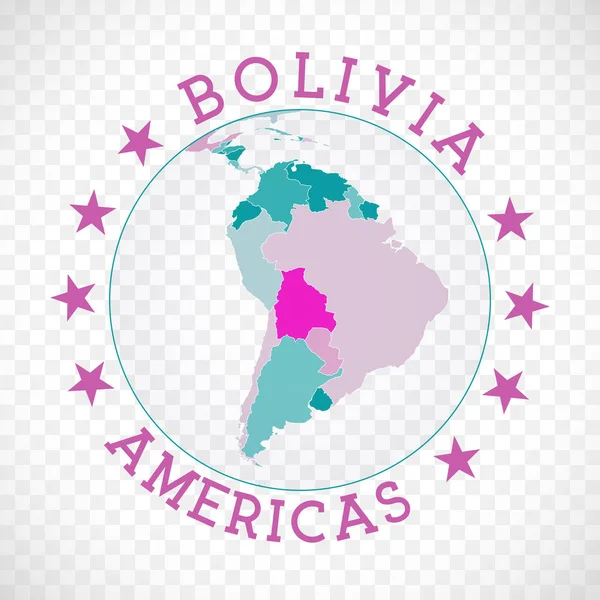 Bolívia Logotipo Redondo Distintivo País Com Mapa Bolívia Contexto Mundial —  Vetores de Stock