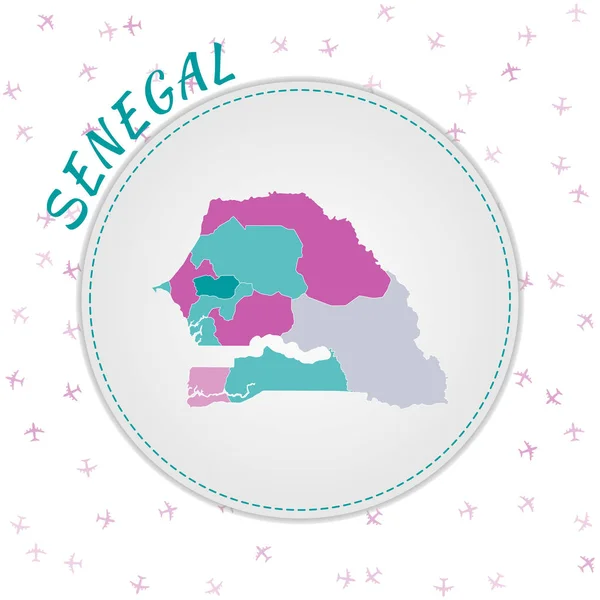 Senegal map design Map of the country with region in emeraldamethyst color palette — стоковий вектор