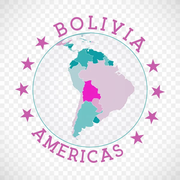 Боливия Круглый Логотип Знак Страны Картой Боливии Мировом Контексте Штамп Стоковый вектор