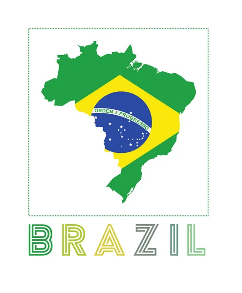 Бразильский Логотип Карта Бразилии Названием Страны Флагом Удивительная Векторная Иллюстрация — стоковый вектор