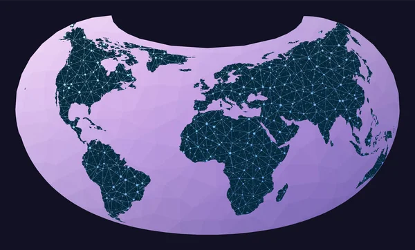 Letişim Ağı Haritası Armadillo Projeksiyonu Dünya Haritası Armadillo Projeksiyonundaki Kablo — Stok Vektör