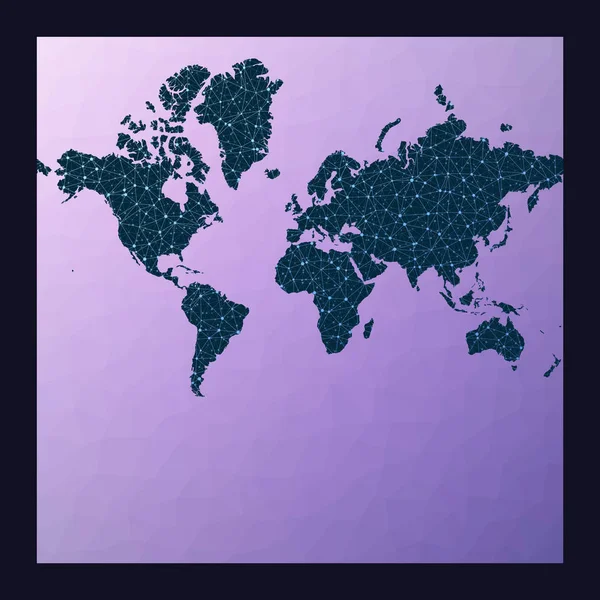 带节点的世界地图 球体信使投影 世界网络图 在Mercator投影中的线状地球 几何低聚类背景 超级向量示例 — 图库矢量图片