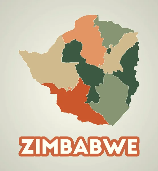 Zimbabwe Poster Retro Style Map Country Regions Autumn Color Palette — Stock Vector