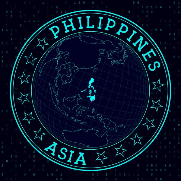Filippine Segno Rotondo Futuristica Visione Satelite Del Mondo Incentrata Sulle — Vettoriale Stock