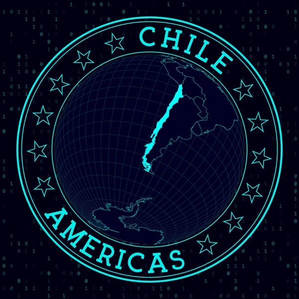 Χιλή Στρογγυλή Πινακίδα Φουτουριστικό Δορυφόρο Άποψη Του Κόσμου Επίκεντρο Χιλή — Διανυσματικό Αρχείο