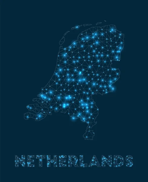 Niederlande Netzkarte Abstrakte Geometrische Karte Des Landes Internetanschlüsse Und Telekommunikationsdesign — Stockvektor