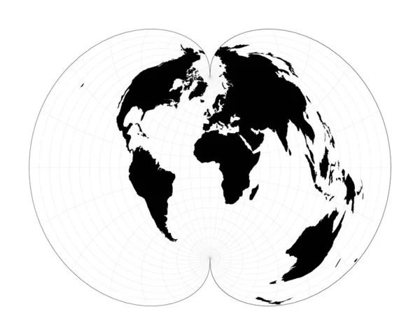 ベクトルワールドマップ アメリカのポリコン投影 感謝の線で世界地理的な地図を計画する ベクトルイラスト — ストックベクタ
