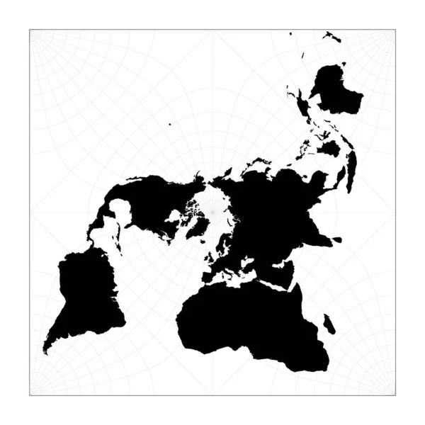 白い背景の黒い世界地図 ピアース クォンシャル プロジェクション 感謝の線で世界地理的な地図を計画する ベクトルイラスト — ストックベクタ